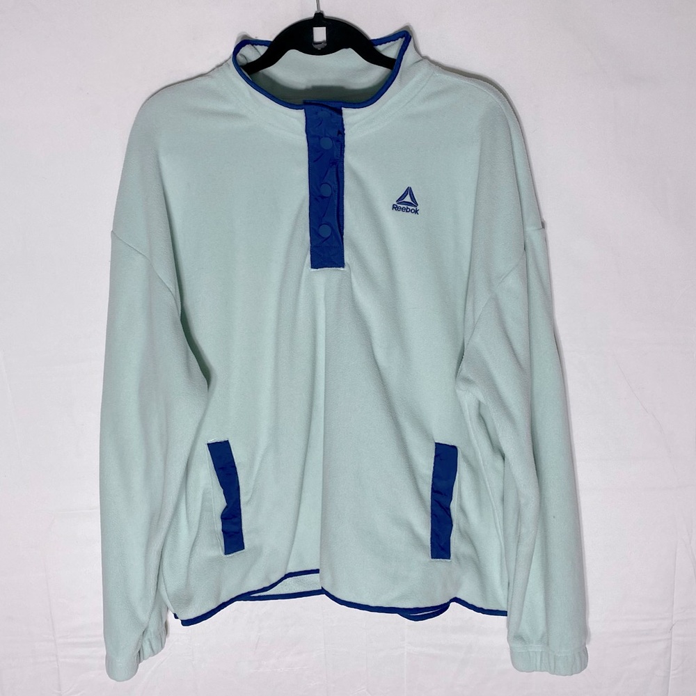 Reebok Mint Green Fleece Pullover W Navy Blue Trim XL